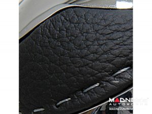 FIAT 500 Gear Shift Knob - Black Italy - Silver Base/ Black Leather Top + ABARTH Logo - V2